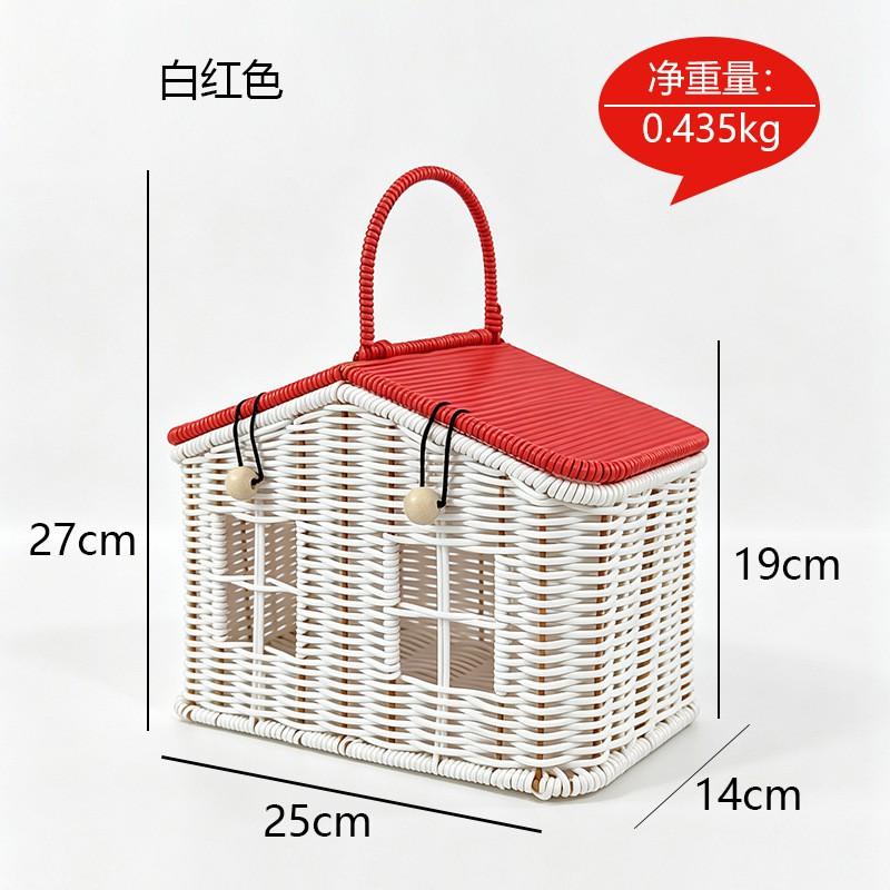 Portable House-Shaped Storage Basket With Handle Snacks Fruits Picnic Home Organization PP Material