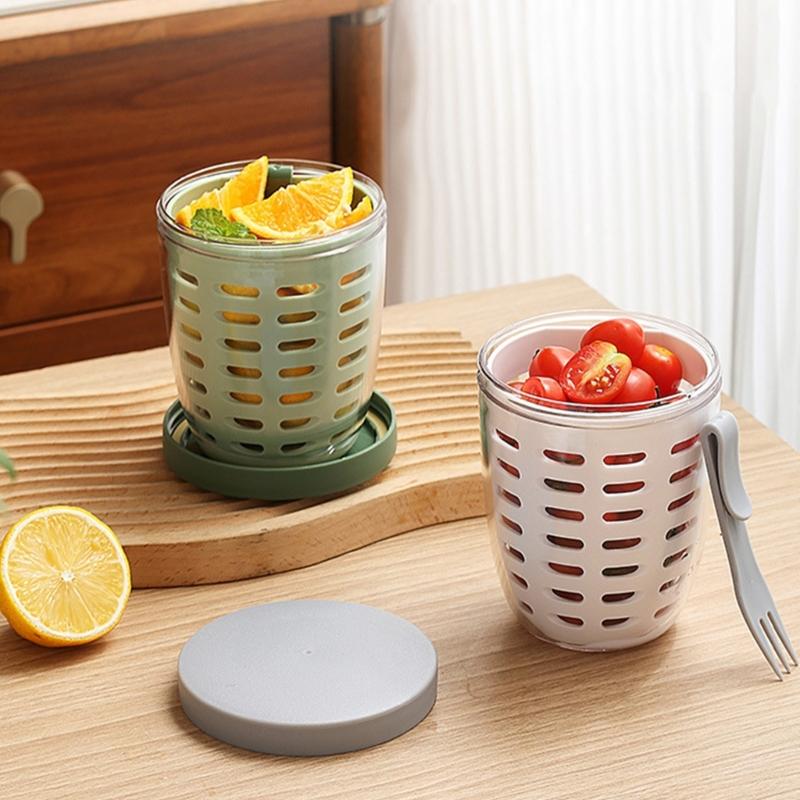 600ml Praktische Picknick Opbergemmer Plastic Beker Afsluitbare Saladebeker voor School