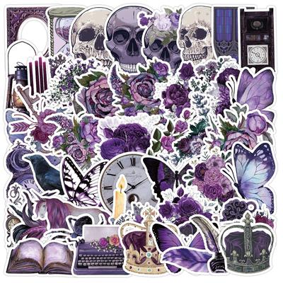 50 Stück Thriller Violette Graffiti-Aufkleber, Totenkopf-Krone, Handy-Becher, Laptop, ästhetische Art-Deco-Aufkleber