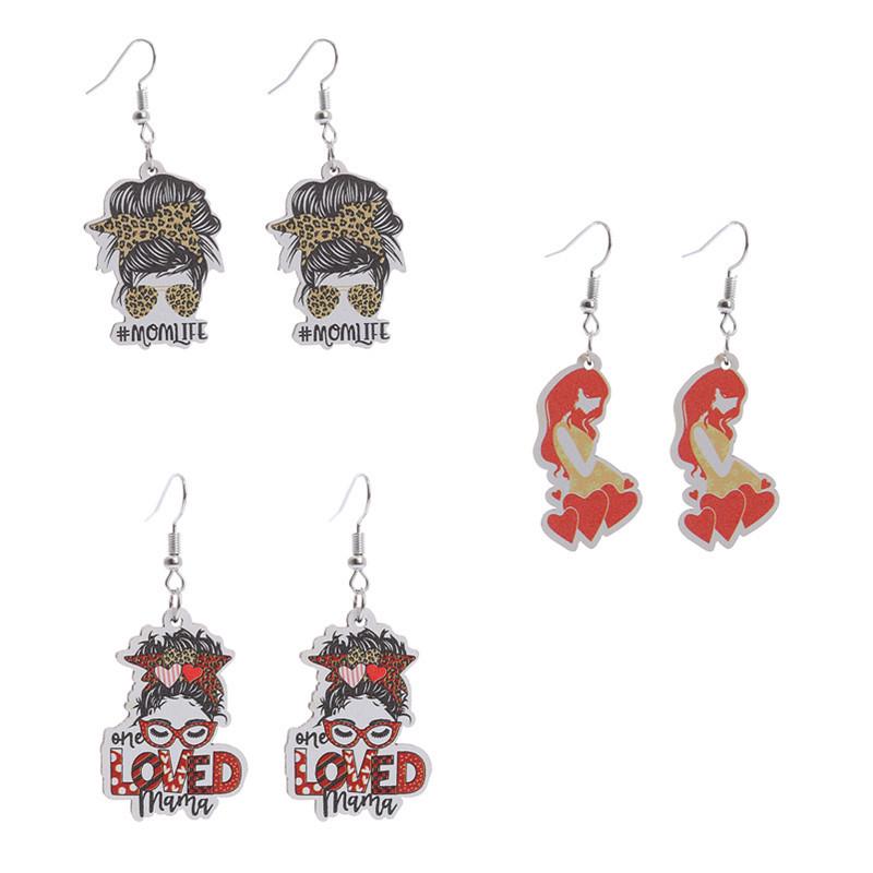2023 Mother's Day Rainbow Wood Pendant Earrings - Holiday Party Jewelry