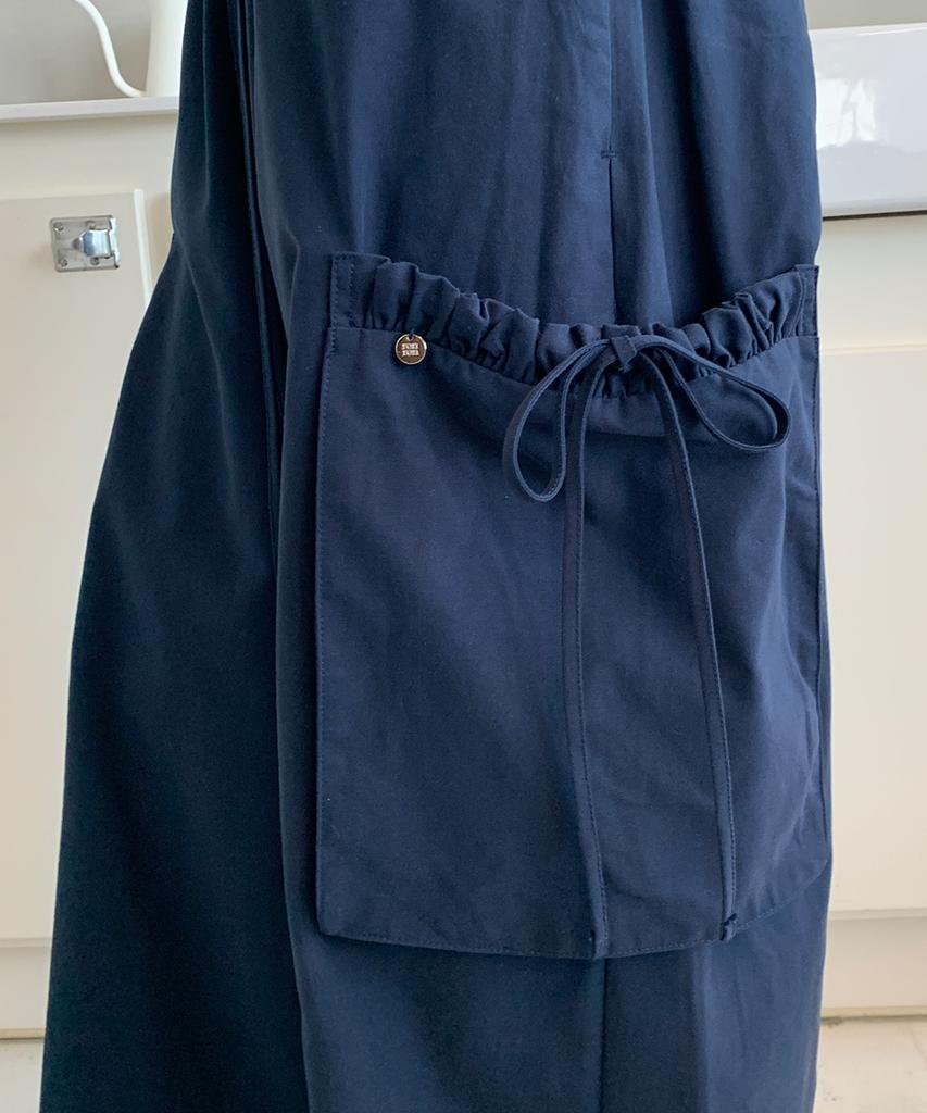 RONRON Ribbon String Wide Cargo Pants Navy
