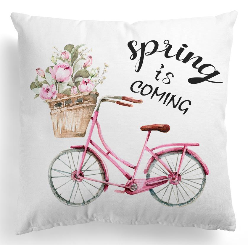 New Spring Flower Pillowcase Easter Bicycle Small Truck Peach Leather Velvet Printed Home Pillowcase