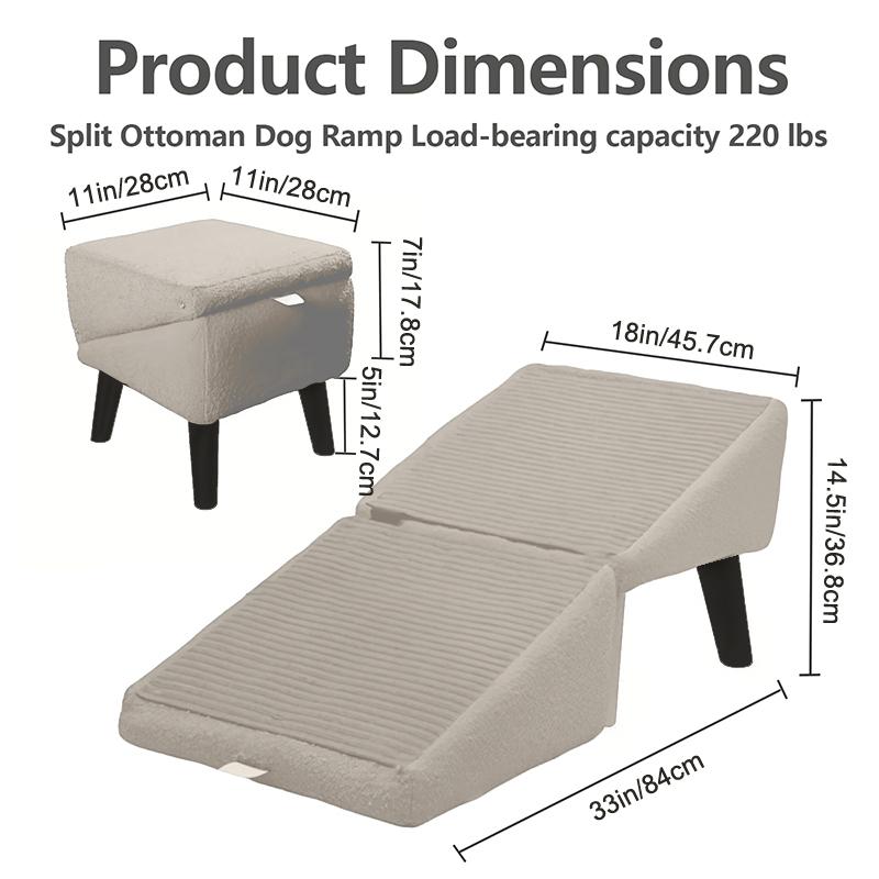 2-In-1 Convertible Wooden Home Step Stool Dog Ramp Stairs, Dog Ramp Ottoman, Folding Non Slip Split Ottoman Doggie Ramp