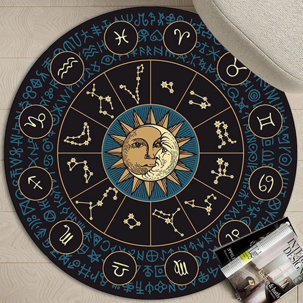 Mystic Constellation Tarot Round Carpet Non-Slip Zodiac Constellation Sign Rug Soft Washable Entryway Dinning Room Decoration