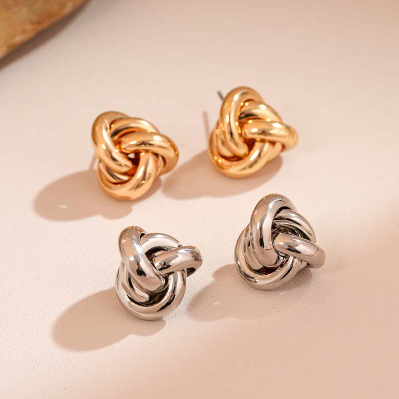 Fashion Gold Silver Color Twist Knot Stud Earrings For Women 2026 New Trendy Metal Circle Smooth Geometric Earring Jewelry