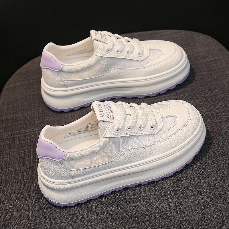 [Fanfna] Thick-soled Little White Shoes Women's 2025 New Summer Sports and Leisure Shoes Breathable and Lightweight Mesh Board Shoes