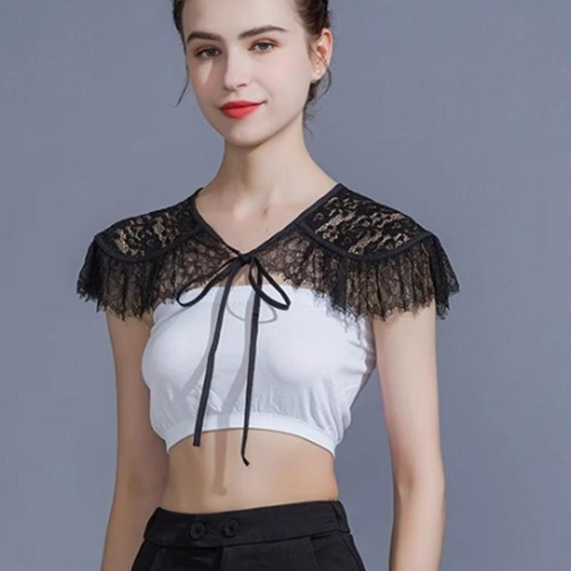 Elegant Lace Trimmed Polyester Shawl For Weddings Parties Office Lightweight Breathable Wrap