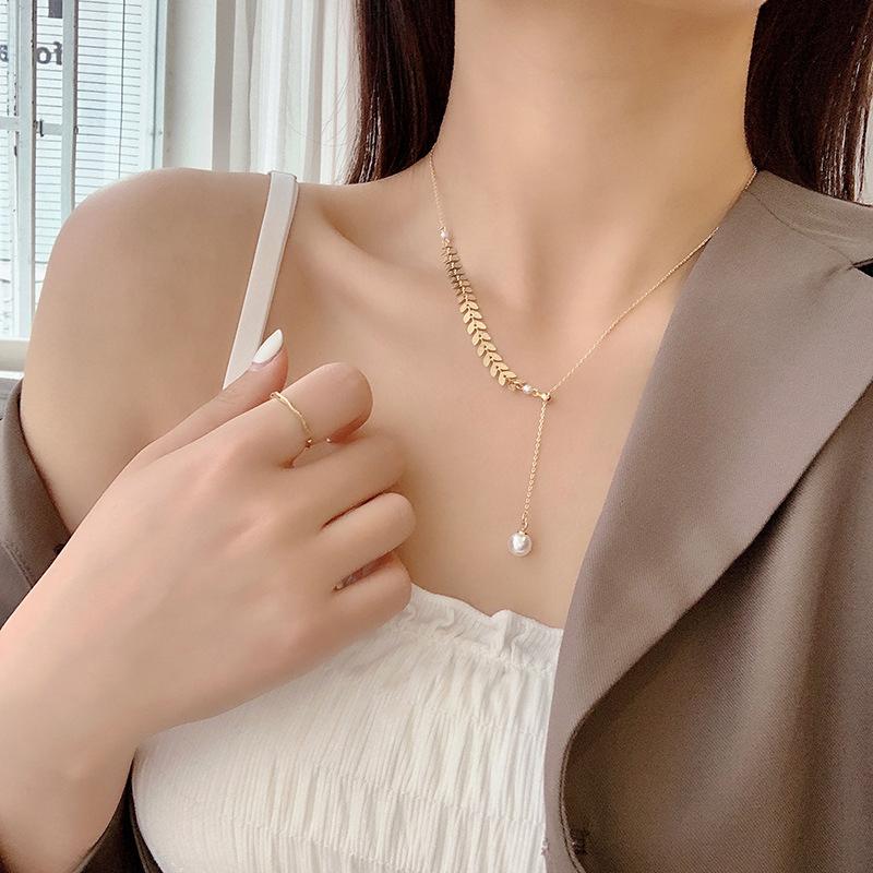 Simple Wheat Ear Pearl Bracelet Necklace Earrings Jewelry Set For Women Temperament Lucky Gold Color Bracelet Charm Jewelry