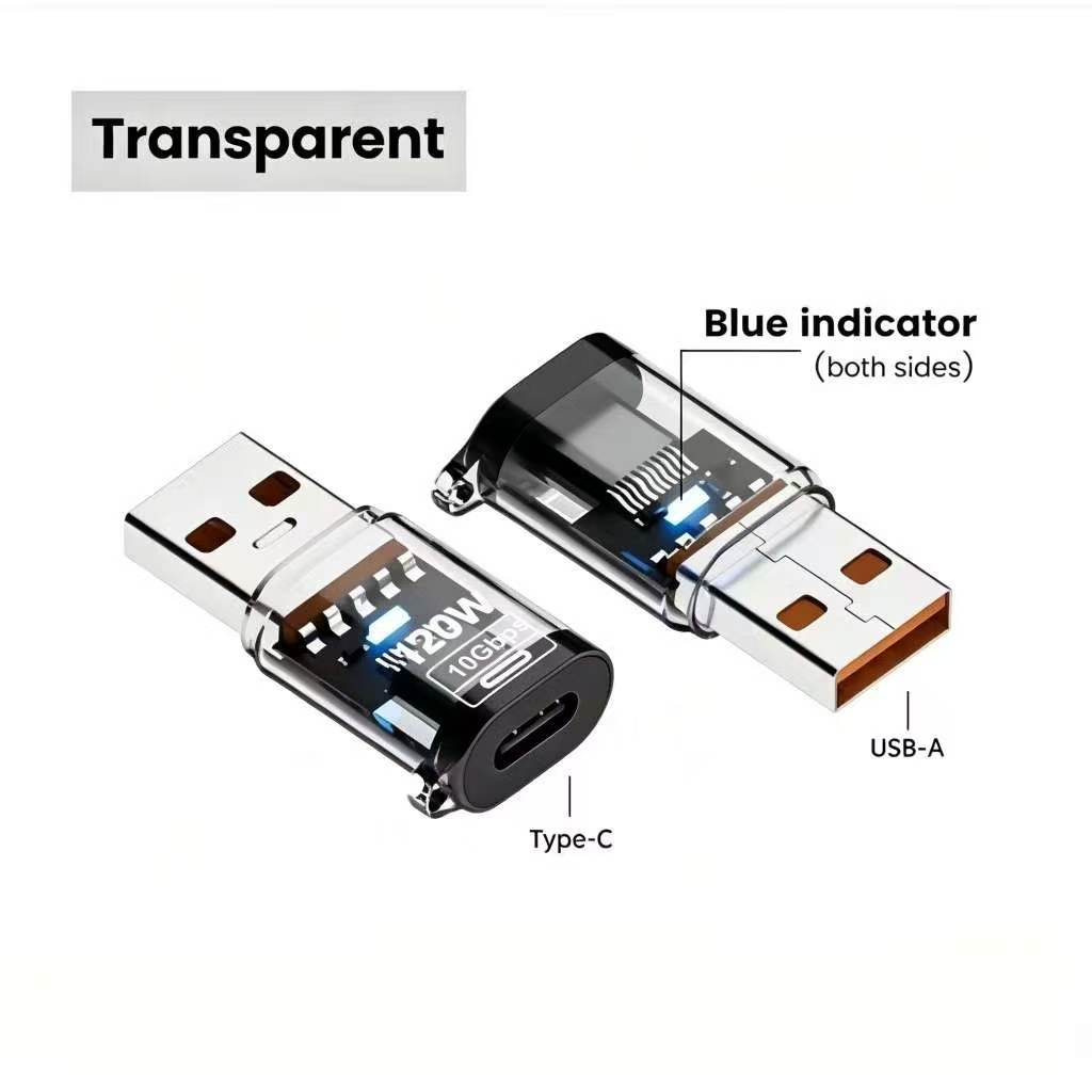 

USB 3.2 to Type C Adapter OTG Fast Charging 120W 10GB High Speed Data Audio Transfer For iPhone 17 16 15 PC Tablet Xiaomi Huawei USB C Converter USB Male To Type-C прозорий