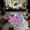 Aquarell-Oktopus,Runder Teppich,Teppich für Wohnzimmer Schlafzimmer Sofa Spielzimmer Dekor,Rutschfeste Fußmatte
