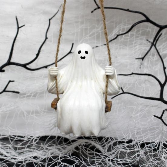Swing Ghost Garden Statue Cute Resin Ghost Figurine Outdoor Tree Hanging Ornament for Porch Garden Lawn Yard Decor