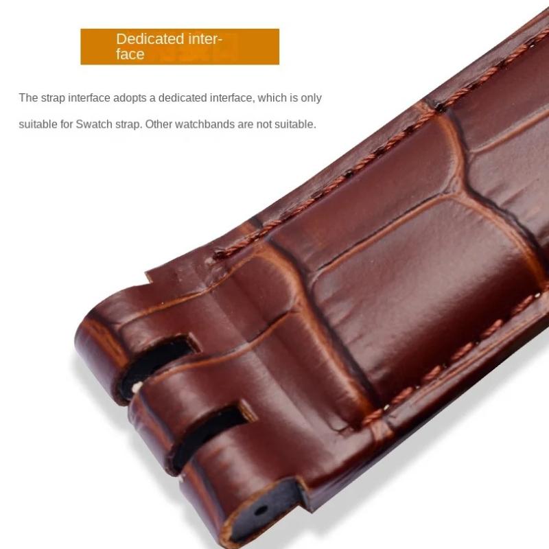 23mm Genuine Leather Silicone Watch Band For Swatch YOS440 449 401G 447 448 IRONY Watchband Men's Frosted Texture Soft Straps