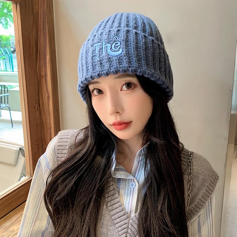 Woolen Hat for Women in Autumn and Winter Warm Ear Protection Hood Thickened Cold-proof Hat Korean Style All Match Letter Knitted Hat