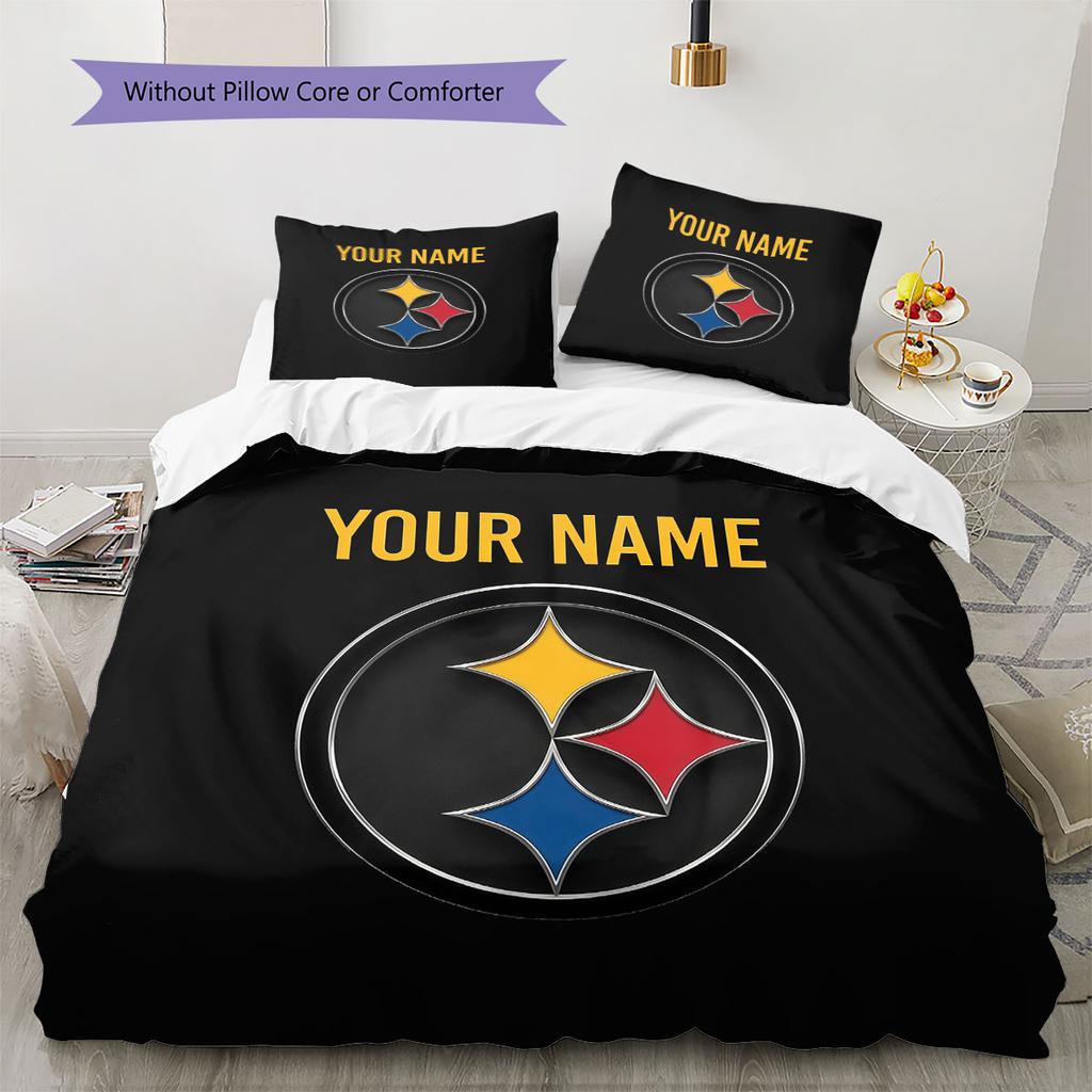 Custom Name,Pittsburgh Steelers Pattern Bedding Home Decoration Birthday Gift ( 1 Duvet Cover + 2 Pillowcase, Without Core),fan Merchandise.