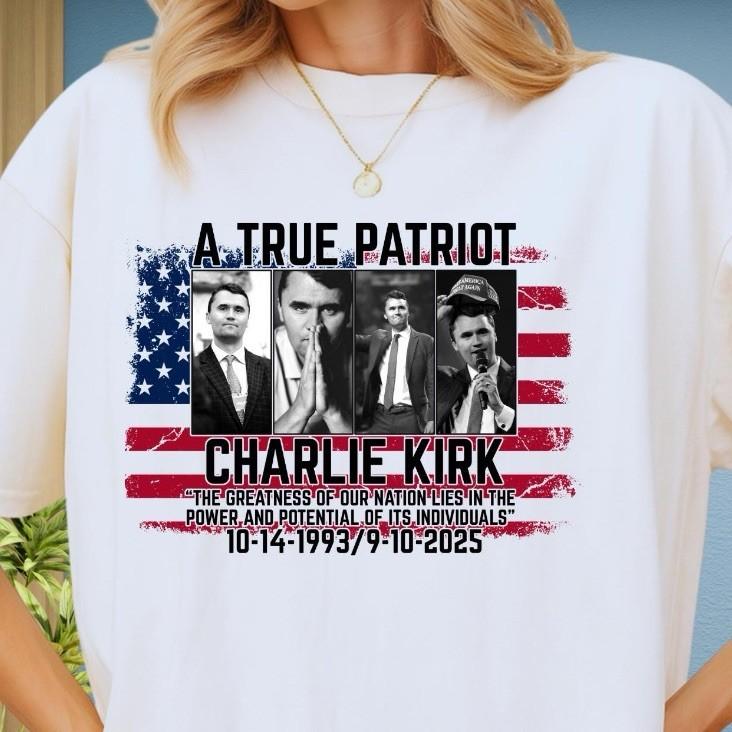 Maglietta Charlie Kirk, Vero Patriota 1993-2025 Rip Memorial Maglietta Bandiera Americana