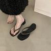 2025 summer new temperament thick heel flip-flops outer wear women's shoes retro metal chain toe high heel sandals