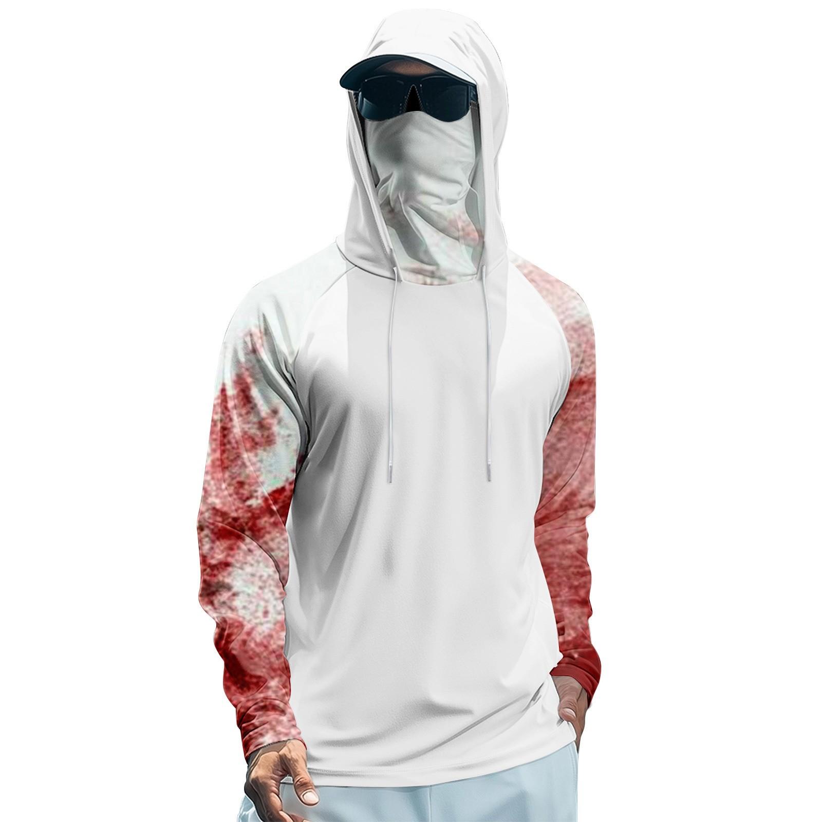 

Мужская худи реглан для рыбалки с принтами на Хэллоуин - UPF 50+ УФ защита, длинный рукав, солнцезащитная рубашка с сетчатым козырьком XXL