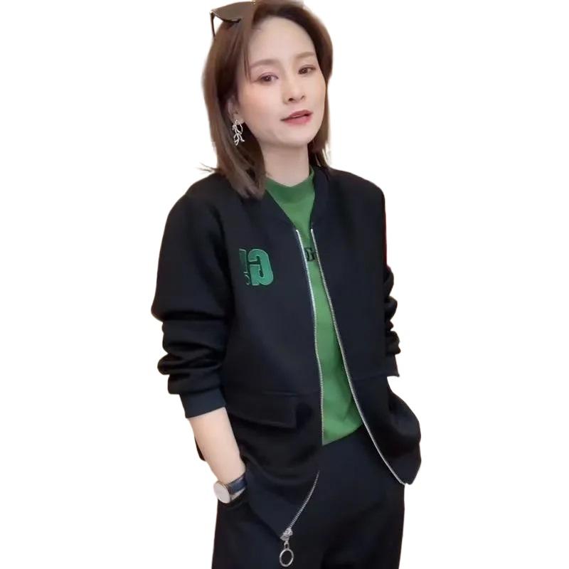 

Женская короткая куртка Ранняя весна Осень Женская одежда Новая бейсбольная майка Кардиган в иностранном стиле Повседневная куртка 3XL чёрный