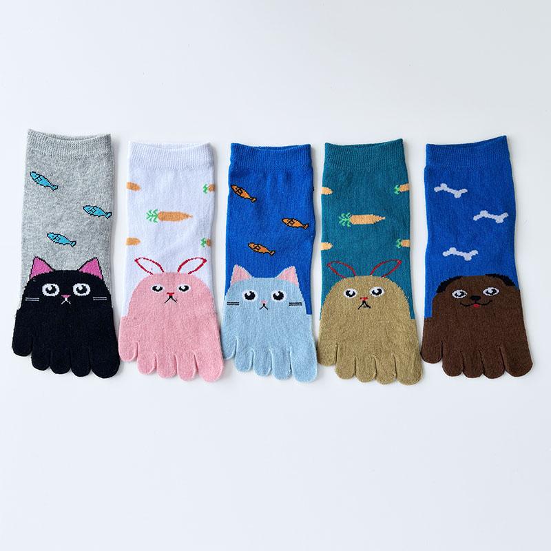 5 Pairs Woman Girl Toes Socks Ankle Cotton Bright Color Fashions Striped Love Cute Sweat-Absorbing  Low Cut Five Finger Socks