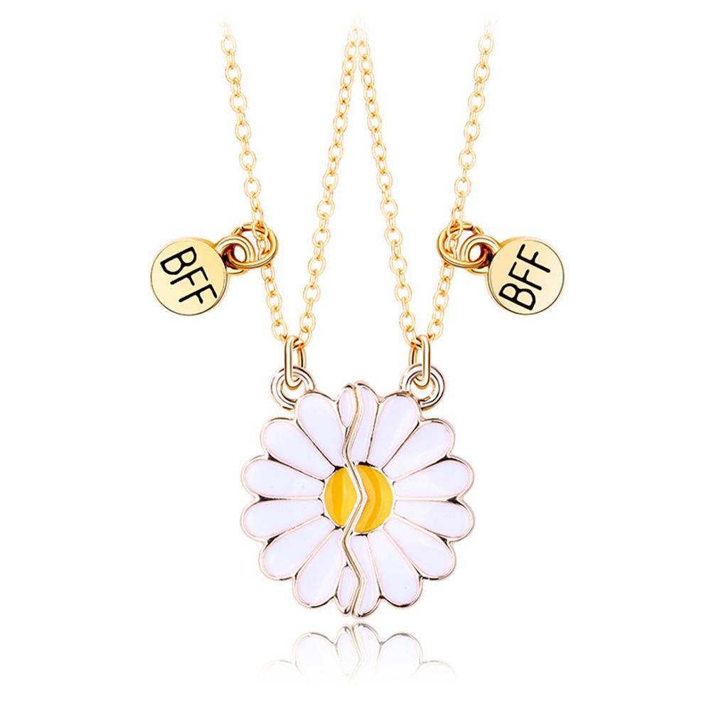 2pc Daisy BFF Necklace with Magnetism for Kids Elegant Flower Pendant Sister Necklace Girlfriend Gift DIY Women Fine Jewelry