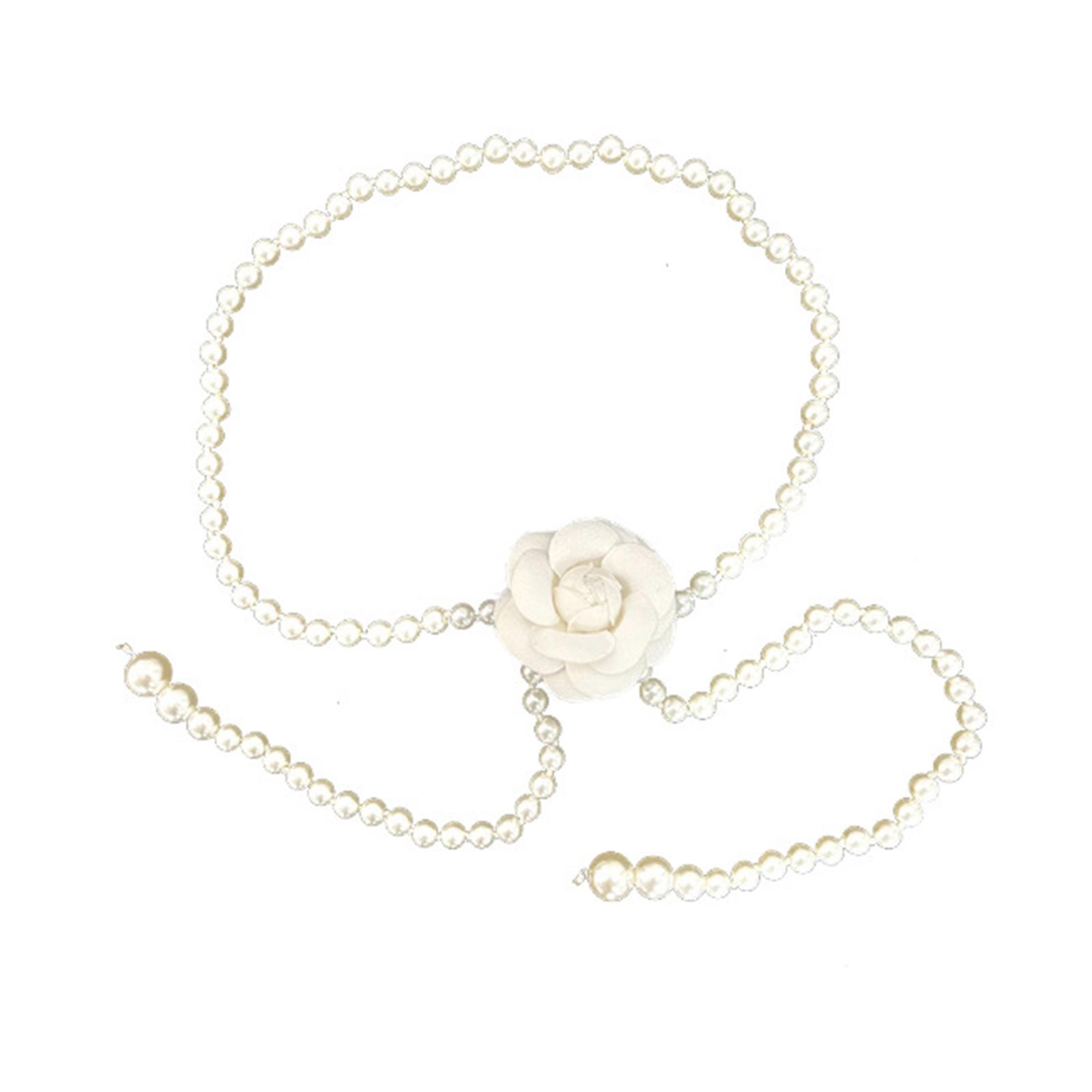 Women Summer Flower Thin Belt Camellia-Flower Waist Chain Dress Decoration Pearl Belt Chain Elegant Trousers-Decor 1