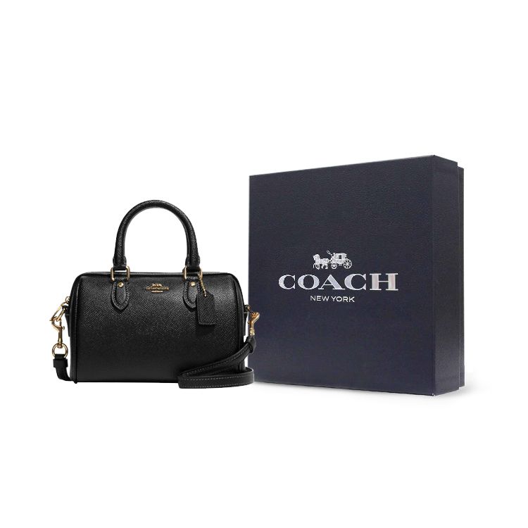 Coach Rowan 18 Zip Closure Crossgrain Leather Handheld Shoulder Crossbody Bag Small Women Bags Black CH157-IMBLK