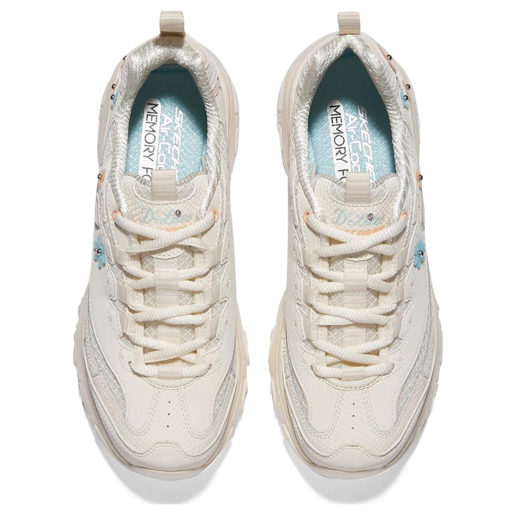 Skechers DLites 1.0 Ours Floral 2ème Génération Chaussures Dad Basses Baskets Femme Blanc cassé Bleu 896188-OFPK