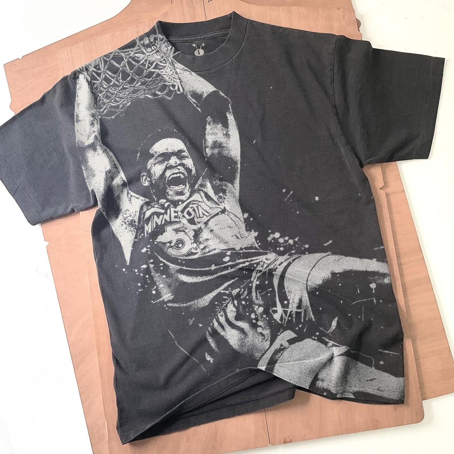 Anthony Edwards Handmade Bleached T-Shirt: Faded Black Basketball Tee 3XL