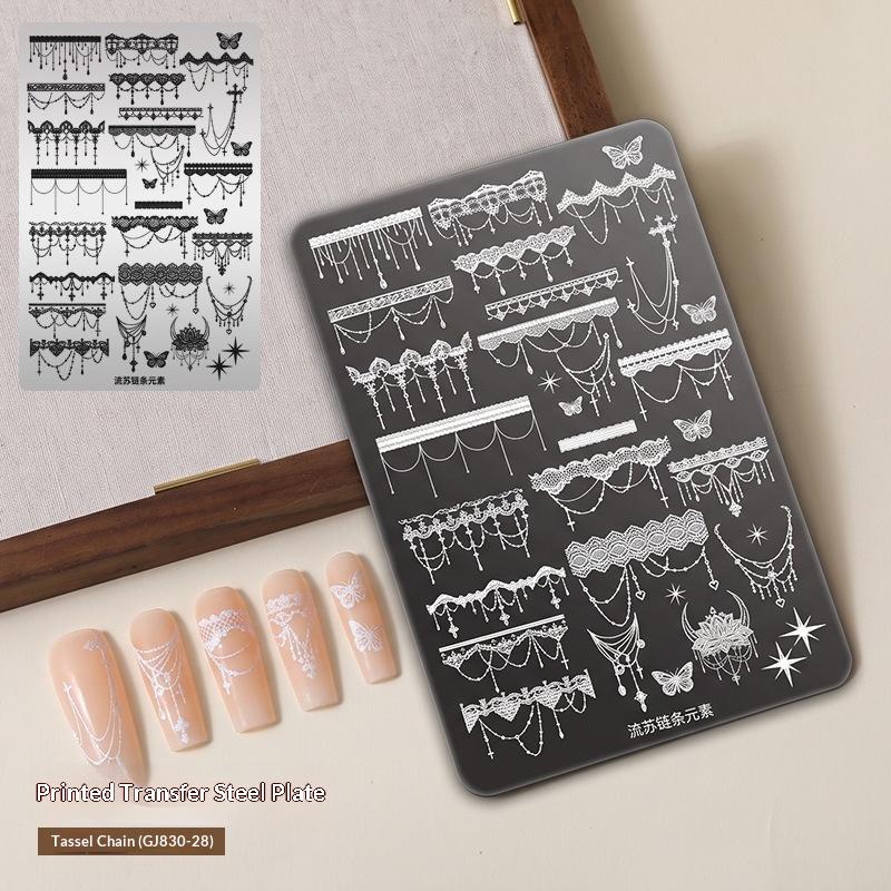 Lace Nail Art Transfer Printing Steel Plate Bowknot Polka Dots Nail Tools Bowknot Silicone Stamp Template
