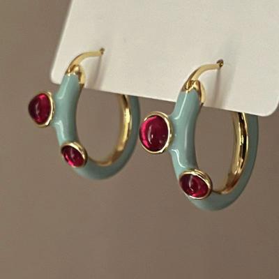 French Earrings Beautifully Smoke Blue Round Oil Dripping Earrings Popular Accessories High-End Earrings Elegant Luxury
