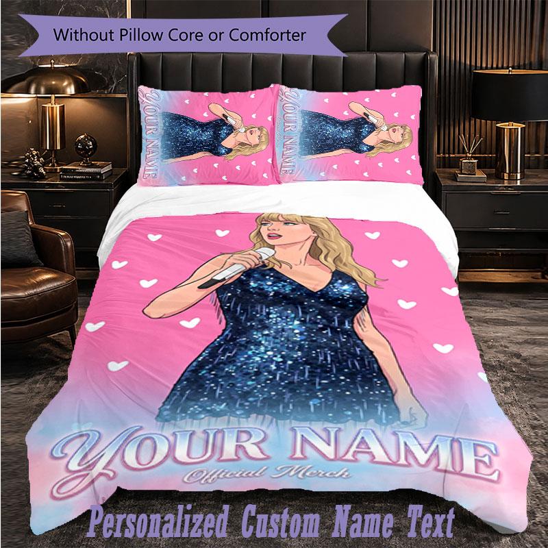 Personalized 3Pcs Bedding SetTaylor Swift Custom Text Duvet Cover Pillowcase Set Bedroom Gift