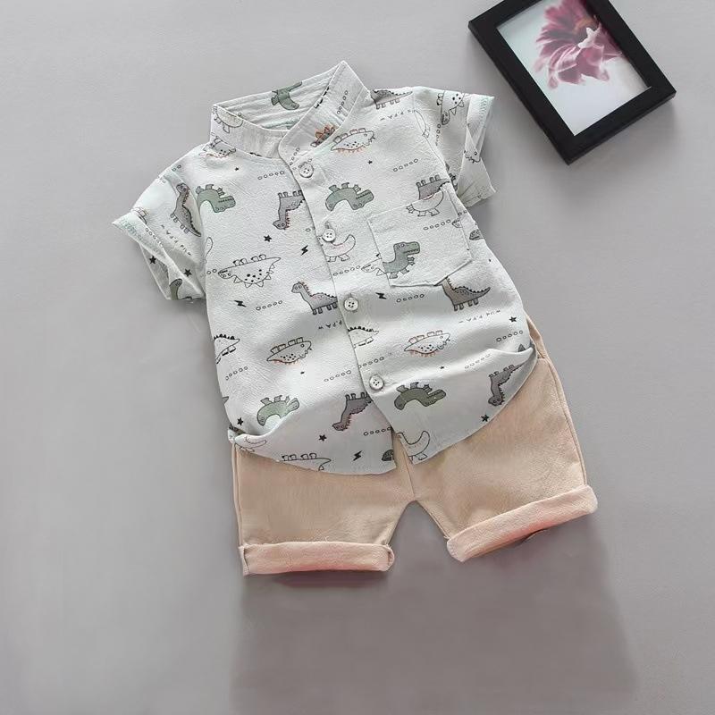 

2 шт./комплект модный детский костюм для мальчика летняя повседневная одежда комплект топ шорты комплект детской одежды принт динозавра для мальчиков детские костюмы детская одежда 100 светло-зеленый