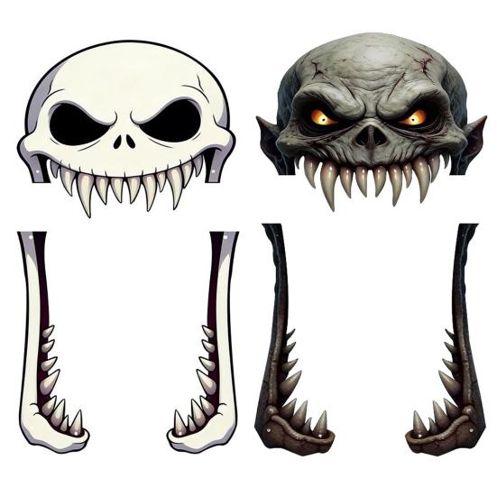 Front Door Background Decor Halloween Giant Skull Banner, Spooky Skeleton Porch Hanging Creative Scary Entrance Banners for Yard, Outdoor Party