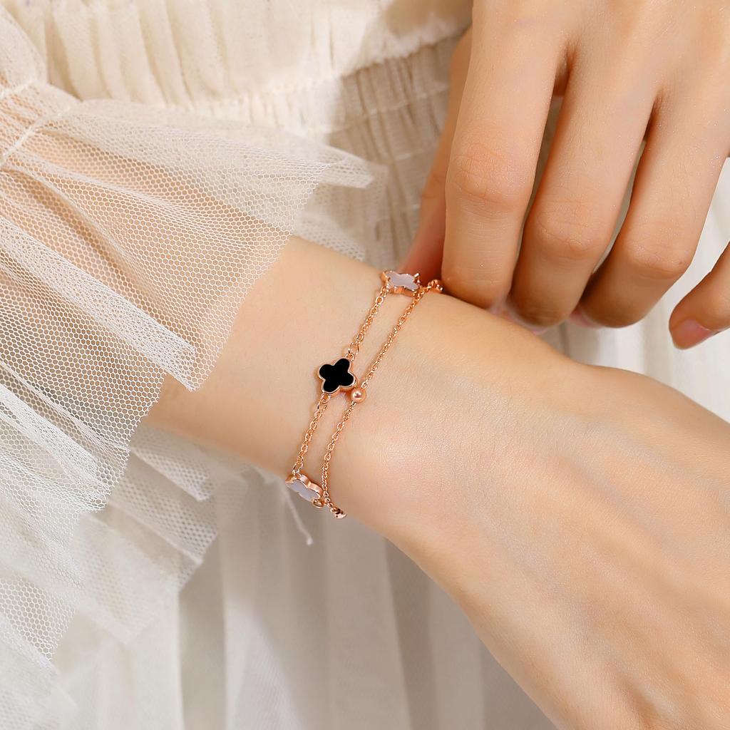 Four Leaf Clover Double Hypoallergenic To Wedding Birthday Comes with a Beautiful Gift Box [YINCHIE] Women's Bracelet, Motif, Popular, Chain, Women's,