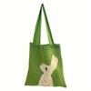 Green Knitted Rabbit Tote Bag, Fashionable Looking Up Rabbit Knitted Bag, Portable Shopping Shoulder Bag