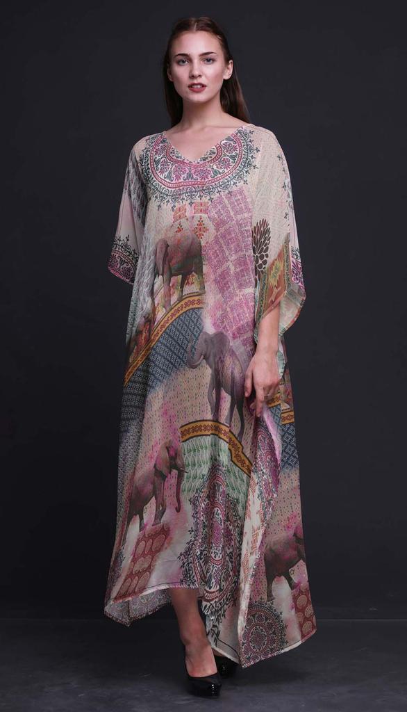 Phagun Elephant Animal Beach Kaftan Bikini Cover Up Womena    S Maxi Dress Long