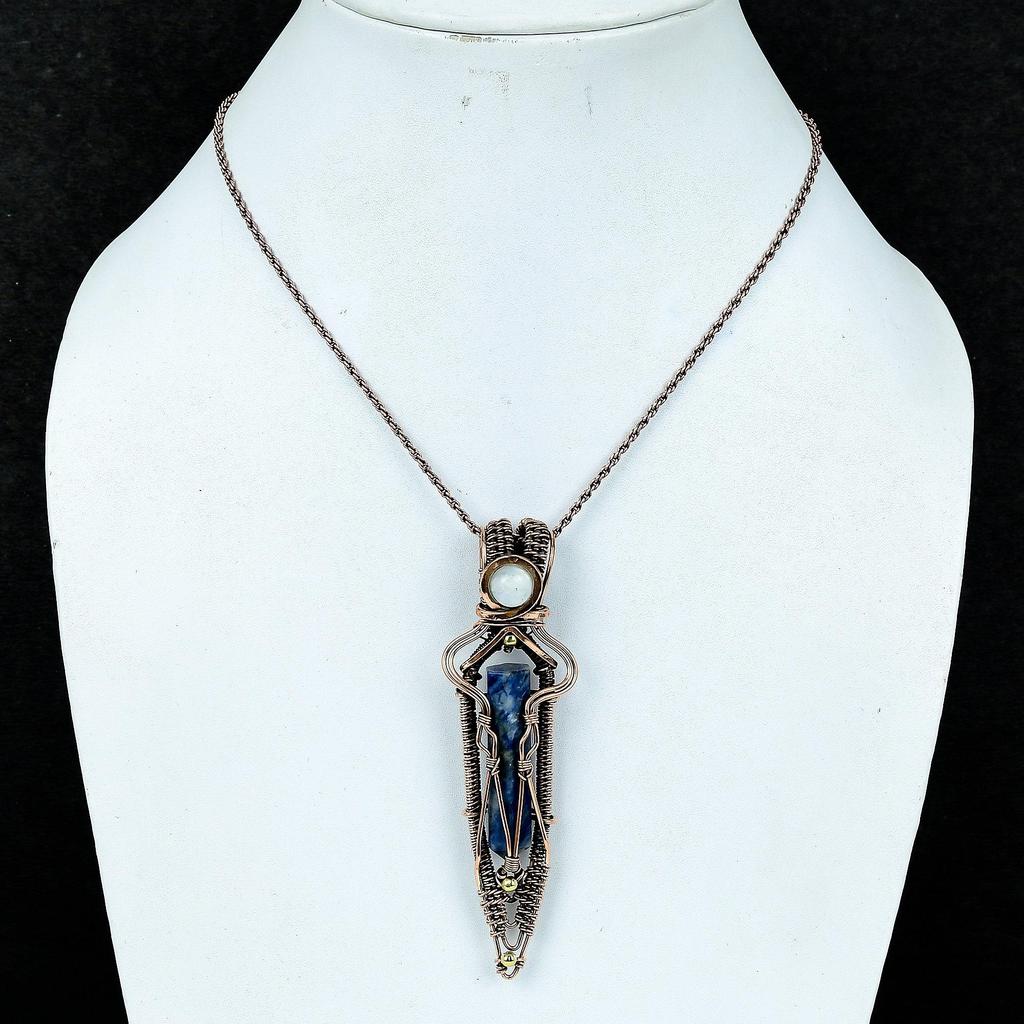 Sodalite Pendant, Gemstone 999 Copper Wire Wrapped Jewelry Pendant, Handmade Jewelry Birthstone Pendant, Gift For Him