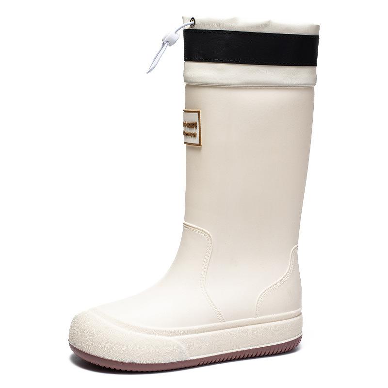 Rain shoes women's medium tube fashion style bundle mouth versatile rain boots outside wear camping waterproof shoes kitchen work car wash non-slip