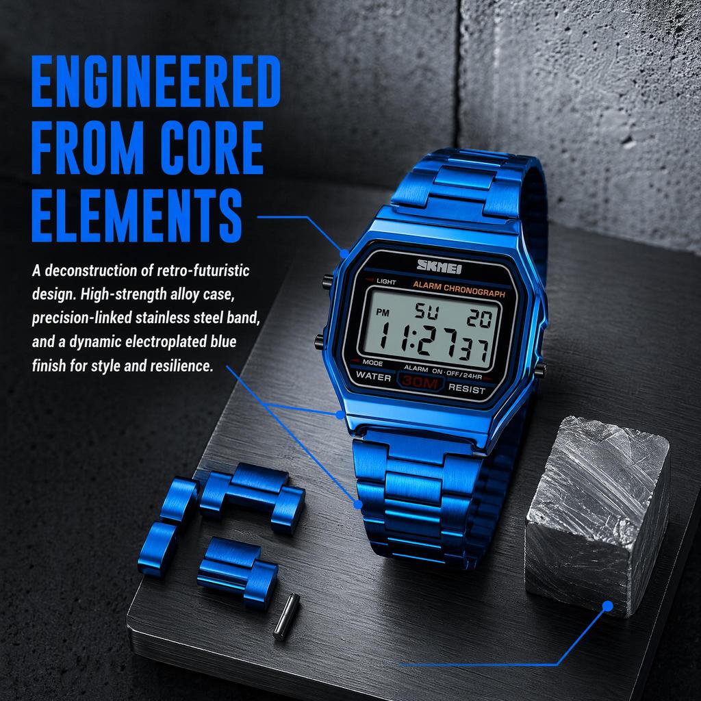 Men's Digital Watch SKMEI Square Retro Stainless Steel 1123