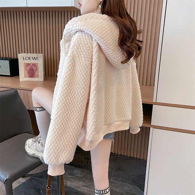 Doppelseitige Sherpa-Jacke für Damen für Herbst und Winter, plus Samt, neuer Stil, warm und stilvoll, lockere Strickjacke, vielseitiges Oberteil