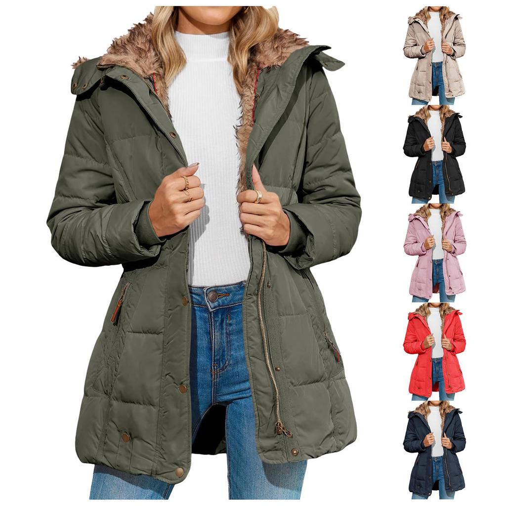 Women's Solid Color Hooded Acket Cotton Jacket