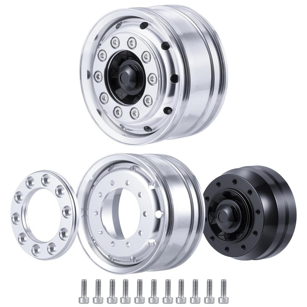 TRZX 4-Piece Aluminum Front Wheel Rim Upgrade Parts for 1/14 Tamiya Trailer Truck RC Car (4 Pieces)