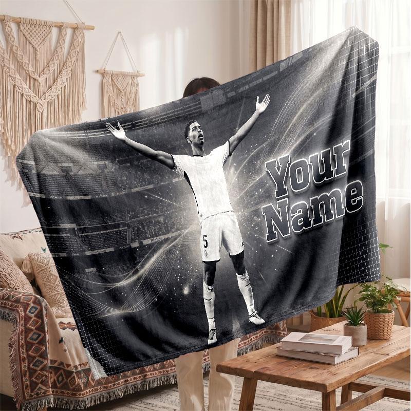 Jude Bellingham Personalized Fleece Blanket With Football Logo, Custom Name Text Soft Warm Home Throw Blanket