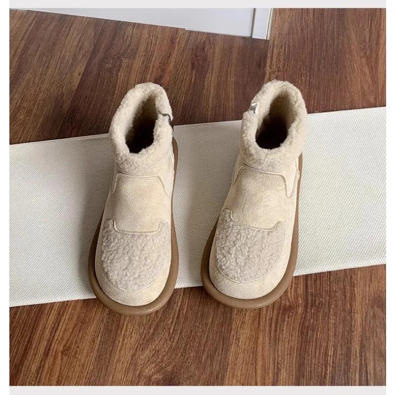 

Модная женская обувь на плоской подошве, угги, зимняя плюшевая изоляция, новые художественные короткие ботинки 2024 года, замшевые ботинки на мягкой подошве 35 абрикосовый