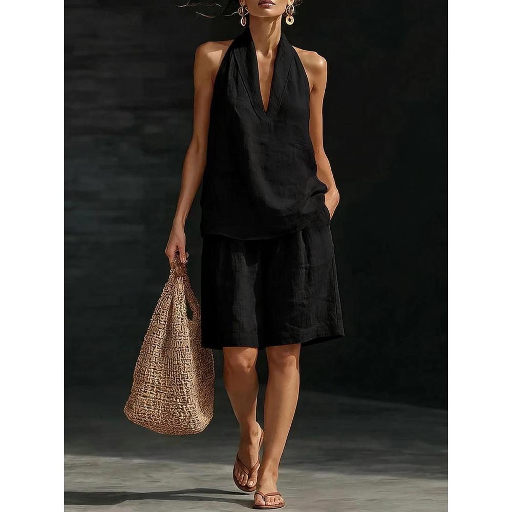 Women Spring Summer Casual Loose Two Piece Outfit Sleeveless Vest & Shorts Set