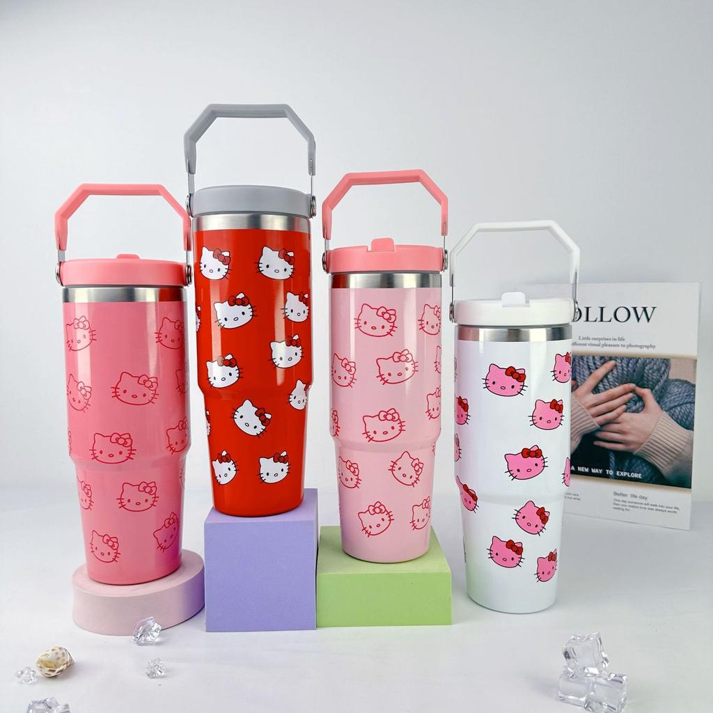30Oz Car Cup 304 Stainless Steel Vacuum Insulation Cold Preservation Handle Cup Cartoon Kt Cat Car Cup Ice Bar