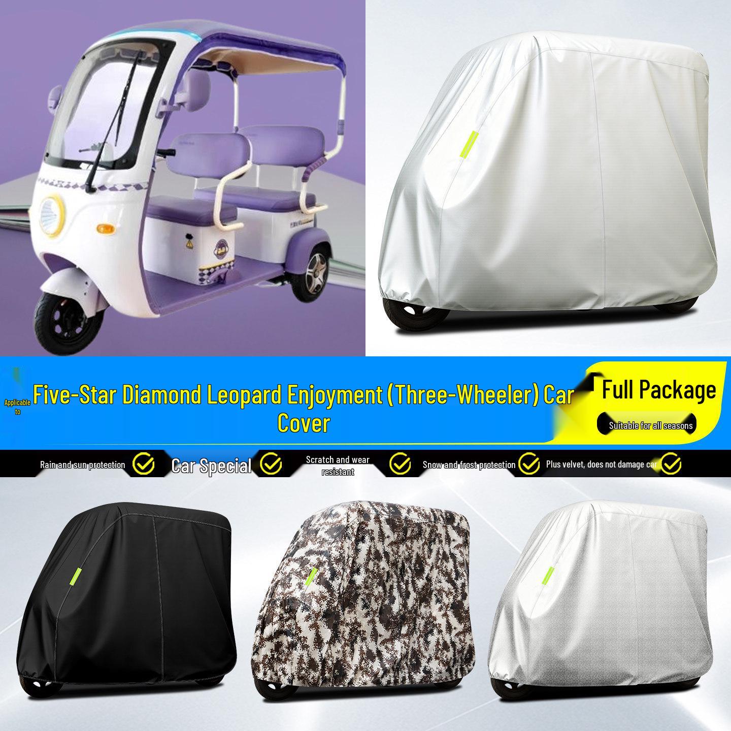 

Five-Star Diamond Leopard Electric Tricycle Rain & Sun Canopy Cover Full Cover Aluminum Silver Check
