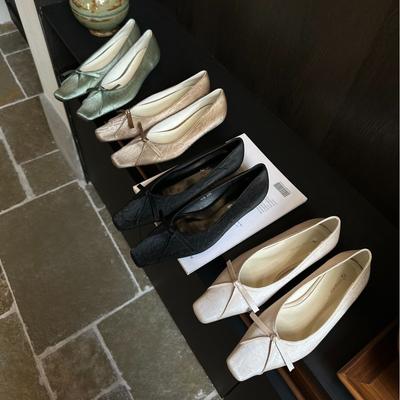 2025 Spring and Autumn New Fashion Versatile Outer Wear Bow Flat Bottom Ballet Ladle Shoes Gentle Korean Retro