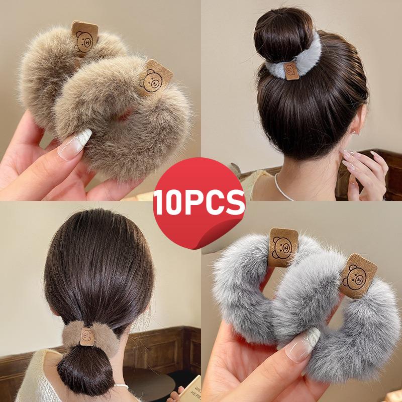 10PCS New Soft Plush Hair Rope Korean Thick High Elastic Bear Hairband Braiding Hair Accessories Ponytail Headwear Scrunchies