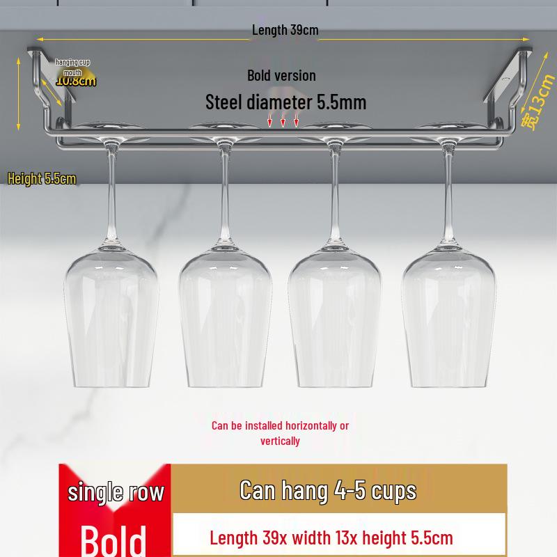 Stainless Steel Hanging Wine Glass Rack - Single Row Stemware Storage Shelf